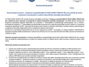 Anunț începere proiect: „Creşterea competitivităţii SC FOOD FAMILY SERVICE SRL prin achiziții de active corporale şi necorporale în vederea diversificării activităţii operaționale”