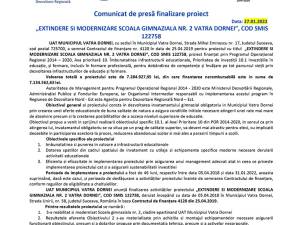 „EXTINDERE SI MODERNIZARE SCOALA GIMNAZIALA NR. 2 VATRA DORNEI”, COD SMIS 122758