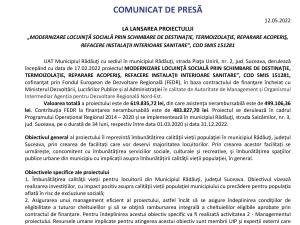 LANSAREA PROIECTULUI „MODERNIZARE LOCUINŢĂ SOCIALĂ PRIN SCHIMBARE DE DESTINAŢIE, TERMOIZOLAŢIE, REPARARE ACOPERIŞ, REFACERE INSTALAŢII INTERIOARE SANITARE”, COD SMIS 151281