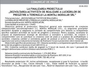 DEZVOLTAREA ACTIVITĂȚII DE REALIZARE A  LUCRĂRILOR DE PREGĂTIRE A TERENULUI LA MONTAJ MODULAR SRL